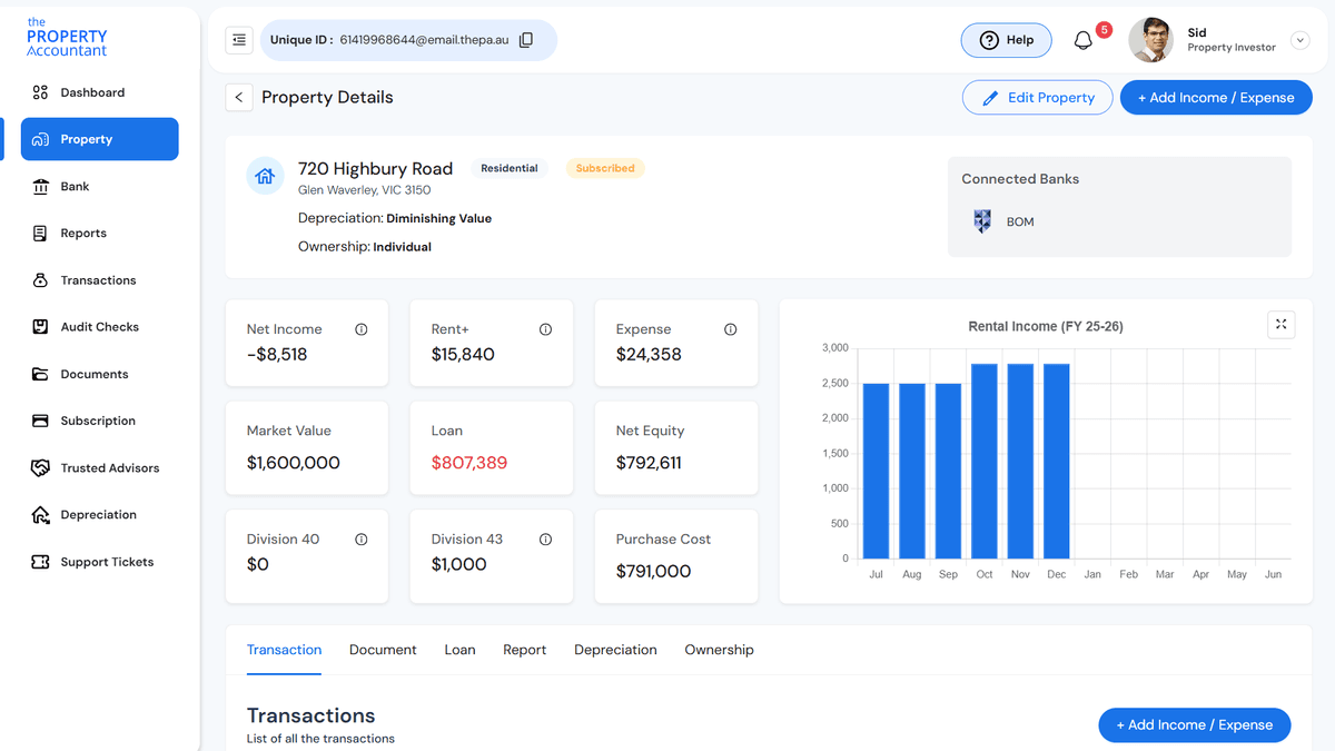 Property Investor Dashboard Detail
