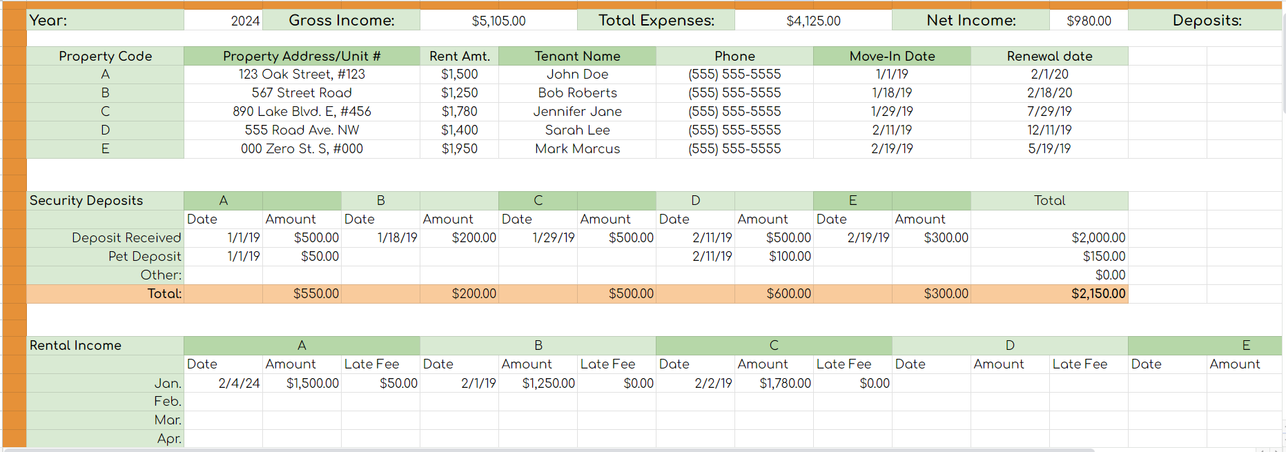 Excel / Google Sheets